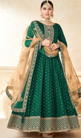 Green Embroidered Art Silk Salwar Kameez With Dupatta