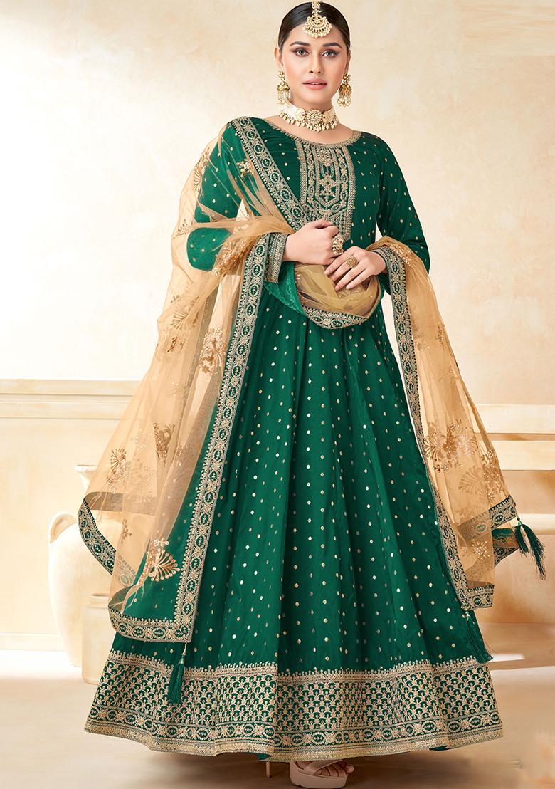 Green Embroidered Art Silk Salwar Kameez With Dupatta