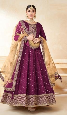 Maroon Embroidered Art Silk Salwar Kameez With Dupatta