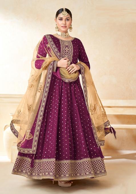 Maroon Embroidered Art Silk Salwar Kameez With Dupatta