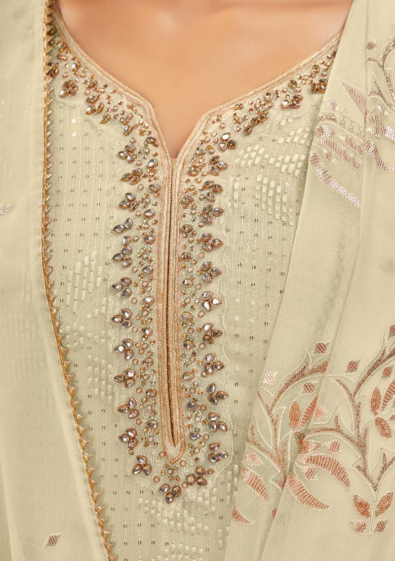 Yellow Embroidered Georgette Palazzo Set With Dupatta