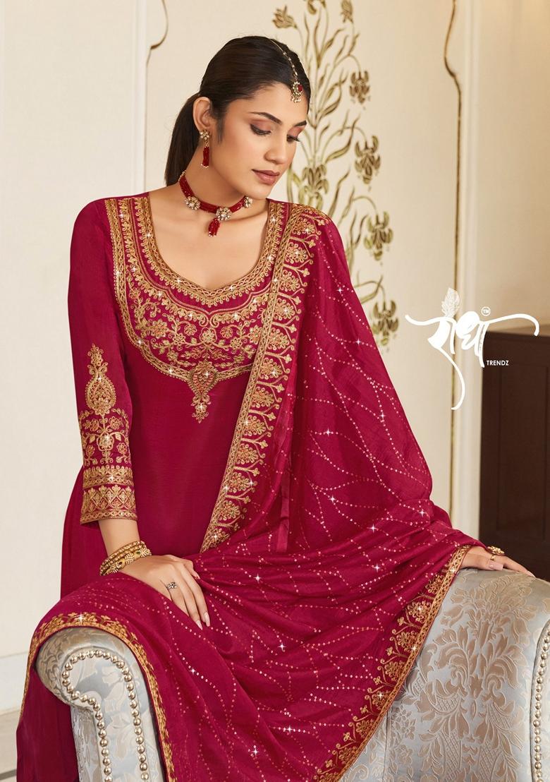 Pink Embroidered Art Silk Salwar Kameez
