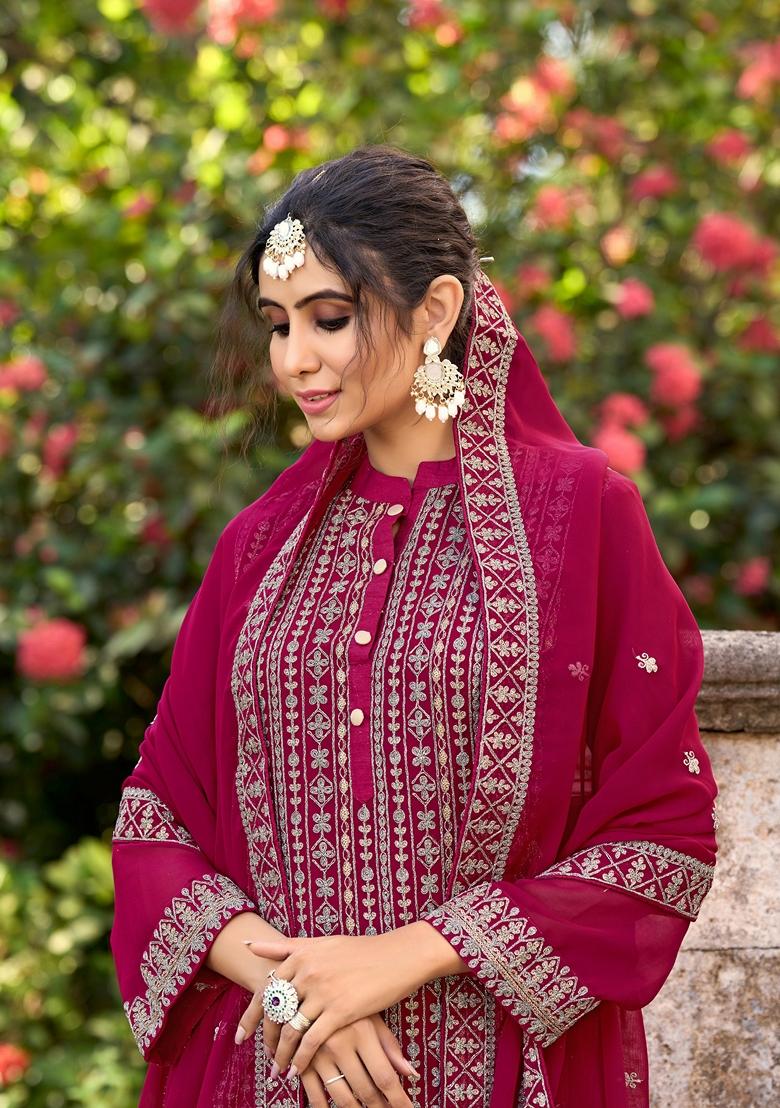 Pink Embroidered Art Silk Salwar Kameez