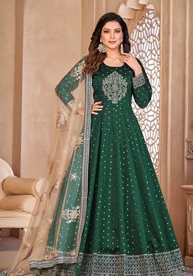 Green Embroidered Art Silk Anarkali Set With Dupatta