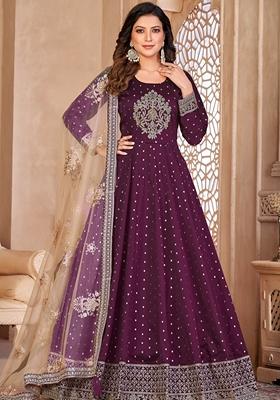 Purple Embroidered Art Silk Anarkali Set With Dupatta