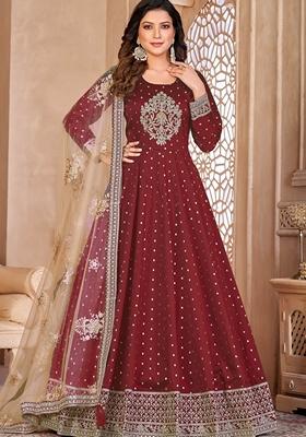 Maroon Embroidered Art Silk Anarkali Set With Dupatta