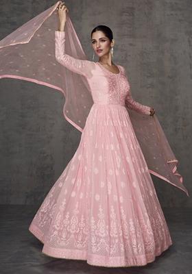Baby Pink Embroidered Georgette Anarkali Set With Dupatta