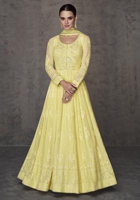 Light Yellow Embroidered Georgette Anarkali Set With Dupatta