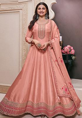 Peach Embroidered Silk Anarkali Set With Dupatta