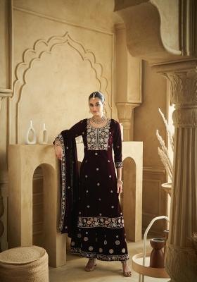 Purple Embroidererd Velvet Salwar Kameez With Dupatta