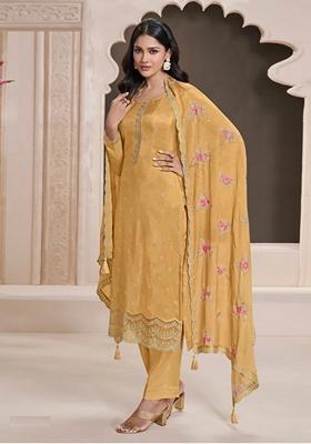 Yellow Embroidered Silk Salwar Kameez With Dupatta