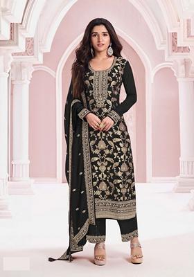 Black Embroidered Jacquard Salwar Kameez With Dupatta