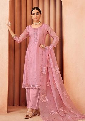 Pink Embroidered Organza Salwar Kameez With Dupatta