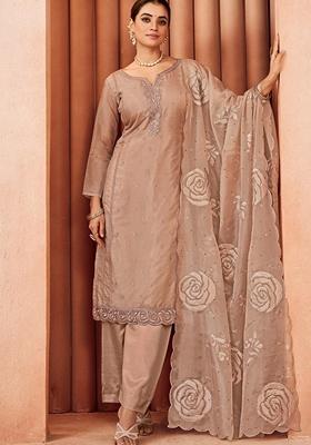 Pink Embroidered Organza Salwar Kameez With Dupatta