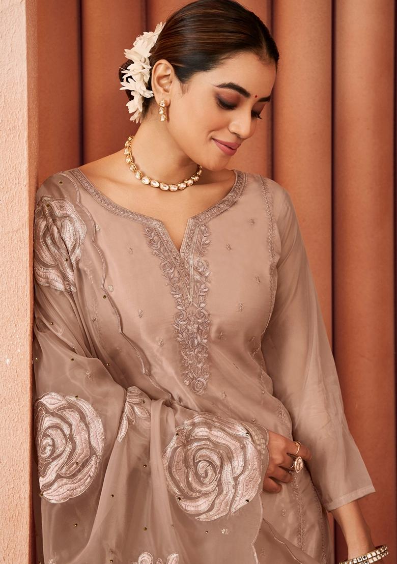 Pink Embroidered Organza Salwar Kameez With Dupatta