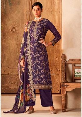 Purple Woven Viscose Salwar Kameez With Dupatta