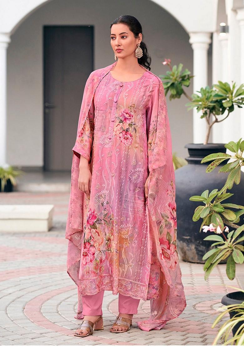 Pink Embroidered Georgette Salwar Kameez With Dupatta