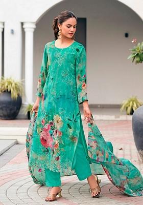 Sea Green Embroidered Georgette Salwar Kameez With Dupatta
