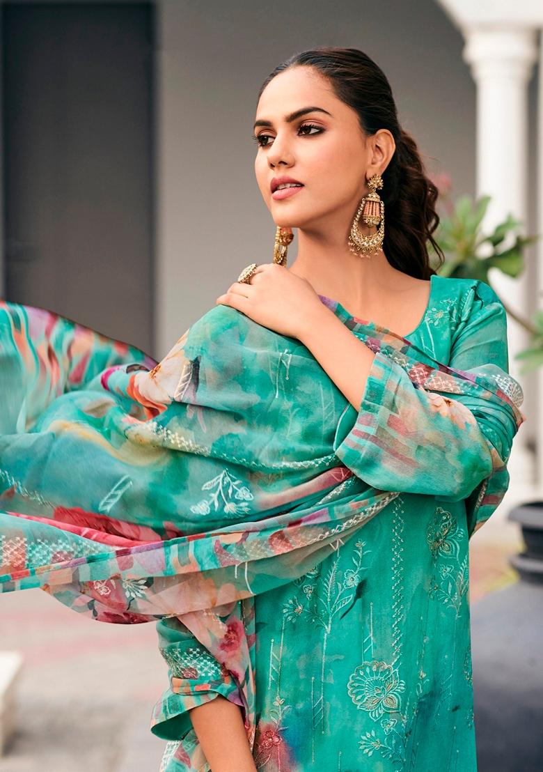 Sea Green Embroidered Georgette Salwar Kameez With Dupatta
