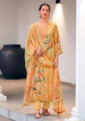 Mustard Yellow Embroidered Georgette Salwar Kameez With Dupatta