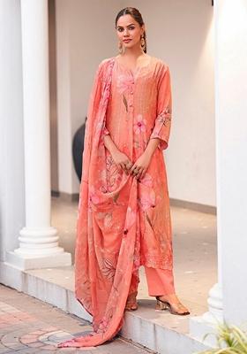 Peach Embroidered Georgette Salwar Kameez With Dupatta