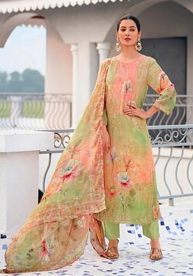 Green Embroidered Georgette Salwar Kameez With Dupatta