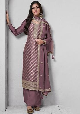 Purple Embroidered Art Silk Salwar Kameez With Dupatta
