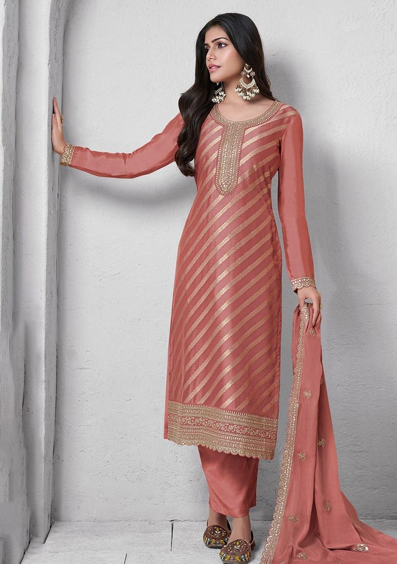 Pink Embroidered Art Silk Salwar Kameez With Dupatta