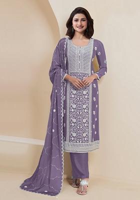 Purple Embroidered Georgette Salwar Kameez With Dupatta