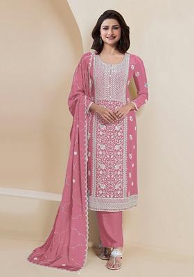 Pink Embroidered Georgette Salwar Kameez With Dupatta