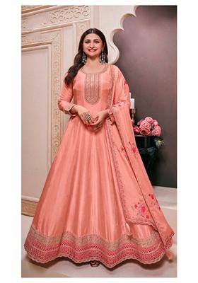 Peach Embroidered Art Silk Anarkali Set With Dupatta