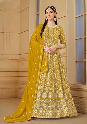 Mustard Yellow Embroidered Georgette Salwar Kameez With Dupatta