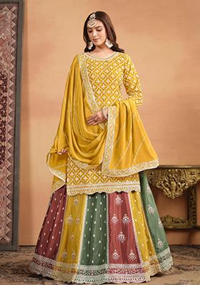 Yellow Embroidered Chinon Salwar Kameez With Dupatta