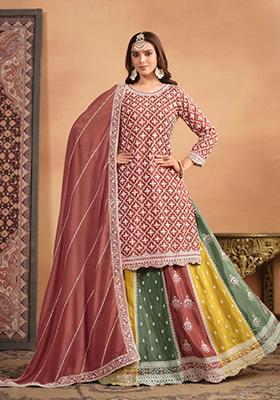 Maroon Embroidered Chinon Salwar Kameez With Dupatta