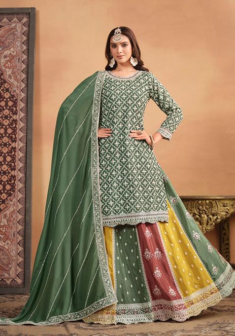 Green Embroidered Chinon Salwar Kameez With Dupatta