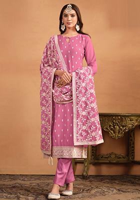Pink Embroidered Georgette Salwar Kameez With Dupatta