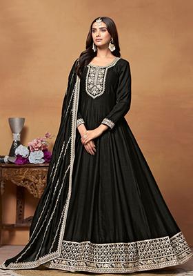 Black Embroidered Art Silk Salwar Kameez With Dupatta