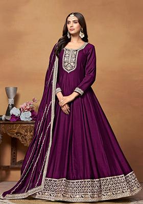 Purple Embroidered Art Silk Salwar Kameez With Dupatta