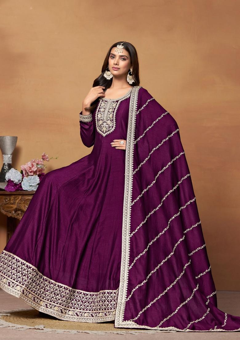 Purple Embroidered Art Silk Salwar Kameez With Dupatta