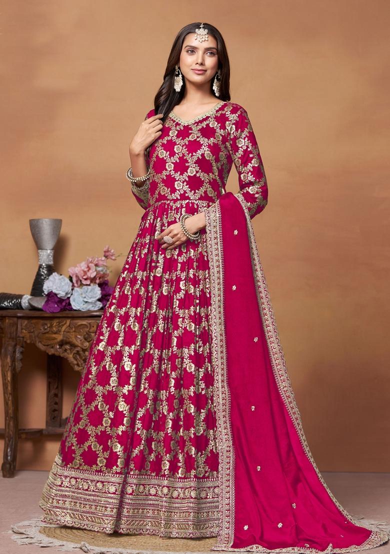 Pink Embroidered Jacquard Salwar Kameez With Dupatta