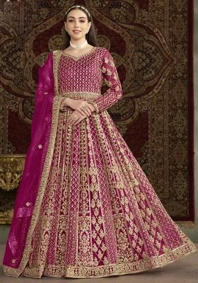Pink Embroidered Net Anarkali Set With Dupatta