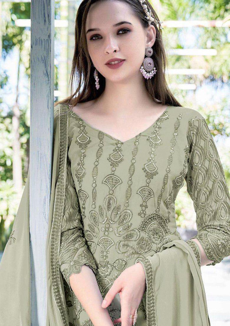 Pista Green Embroidered Georgette Salwar Kameez with Dupatta