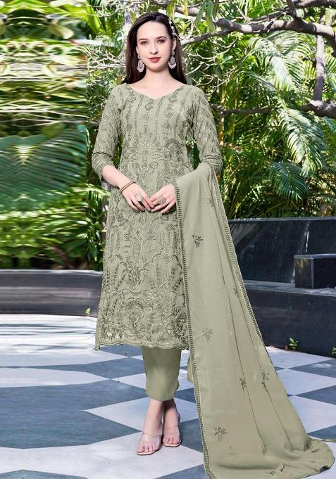 Pista Green Embroidered Georgette Salwar Kameez with Dupatta