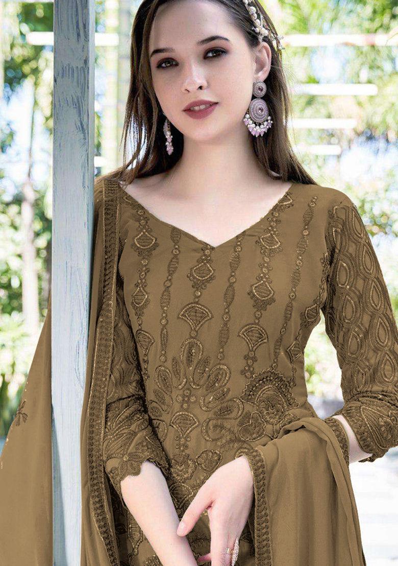 Mahendi Green Embroidered Georgette Salwar Kameez with Dupatta