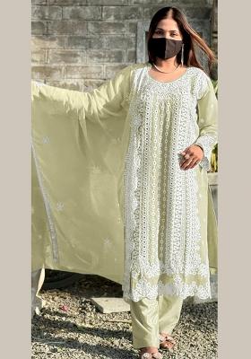 Light Yellow Embroidered Georgette Salwar Kameez with Dupatta