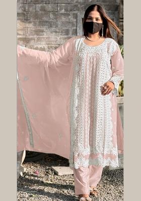 Pink Embroidered Georgette Salwar Kameez with Dupatta