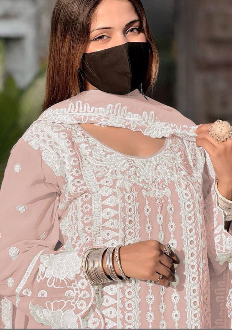 Pink Embroidered Georgette Salwar Kameez with Dupatta