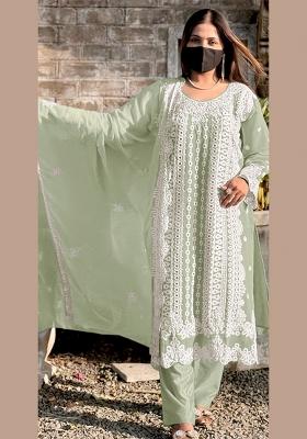 Pista Green Embroidered Georgette Salwar Kameez with Dupatta