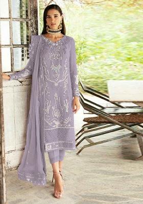 Purple Embroidered Georgette Salwar Kameez With Dupatta