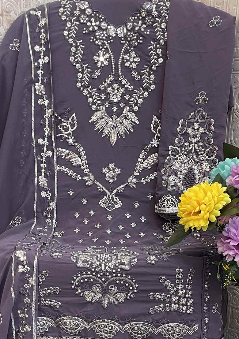 Purple Embroidered Georgette Salwar Kameez With Dupatta